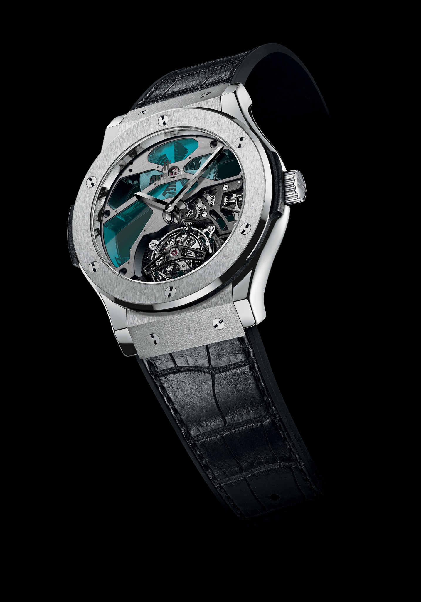 Replica Hublot 2014 New Classic Fusion Skeleton Tourbillon Blue Vitrail Titanium 502.NX.0003.LR Replica Watch